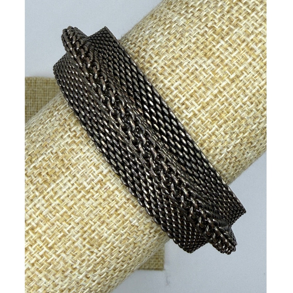 Gunmetal Mesh Bangle Bracelet Woven Chain Sculptural Statement Retro